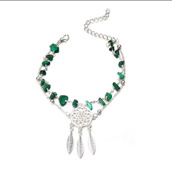 Hollow Dreamcatcher Irregular Green Turquoise AnkletSummer Beach Foot chain - Picture 7 of 9